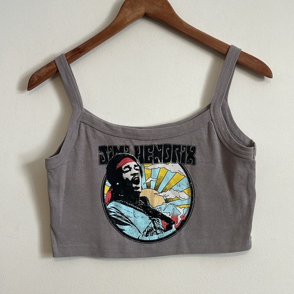 Jimi Hendrix Tank Top Medium Large Gray Band Rock Crop Cotton Merch Hippie - Picture 1 of 11